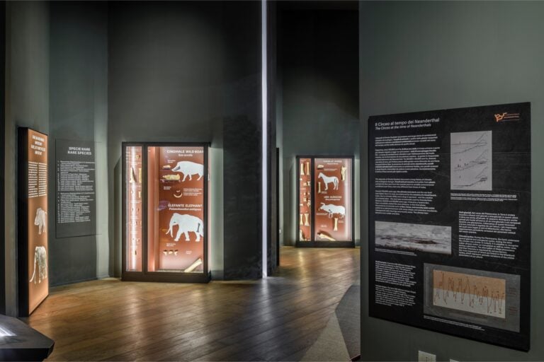 Installation view LABORATORIO NEANDERTHAL. Le scoperte di Grotta Guattari. MUCIV-Museo delle Civilt&agrave;, Roma. Foto Giorgio Benni