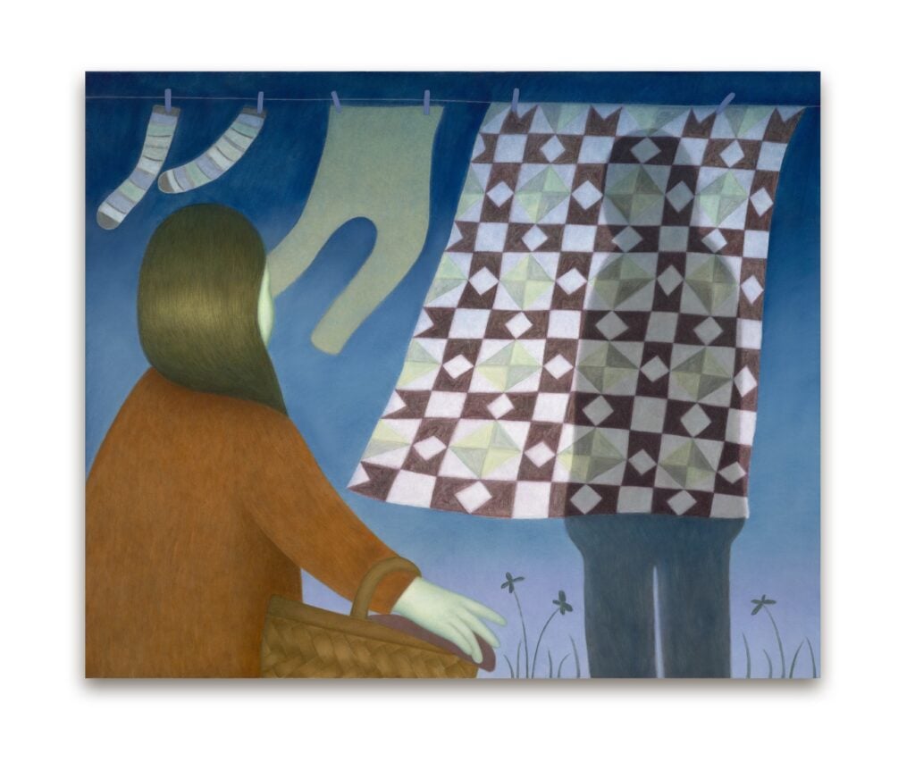 Gwen Evans, Visitor, 2025. Olio su tela, Cm 105x128