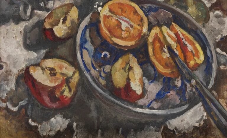 Georgette Chen, Still Life with Cut Apple and Orange (c. 1928&ndash;1930). Oil on wood panel. 26 x 34 cm. Gift of Lee Foundation. Collection of National Gallery Singapore