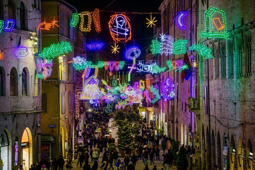 Inaugurazione luminare di natale di Paladino in corso Vannucci a Perugia