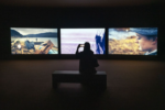 John Akomfrah, Vertigo Sea, 2015. Made in association with Sharjah Art Foundation and supported by the BBC Natural History Unit; Arts Council England; British Film Institute; Baltic Art Centre; Bildmuseet, Umeå; Swedish Arts Council; and Tyneside Cinema Gallery. Sharjah Art Foundation Collection. Installation view: Of Land and Water: Works from the Sharjah Art Foundation Collection, Kalba Ice Factory, Kalba, 2025. Image courtesy of Sharjah Art Foundation. Photo: Motaz Mawid