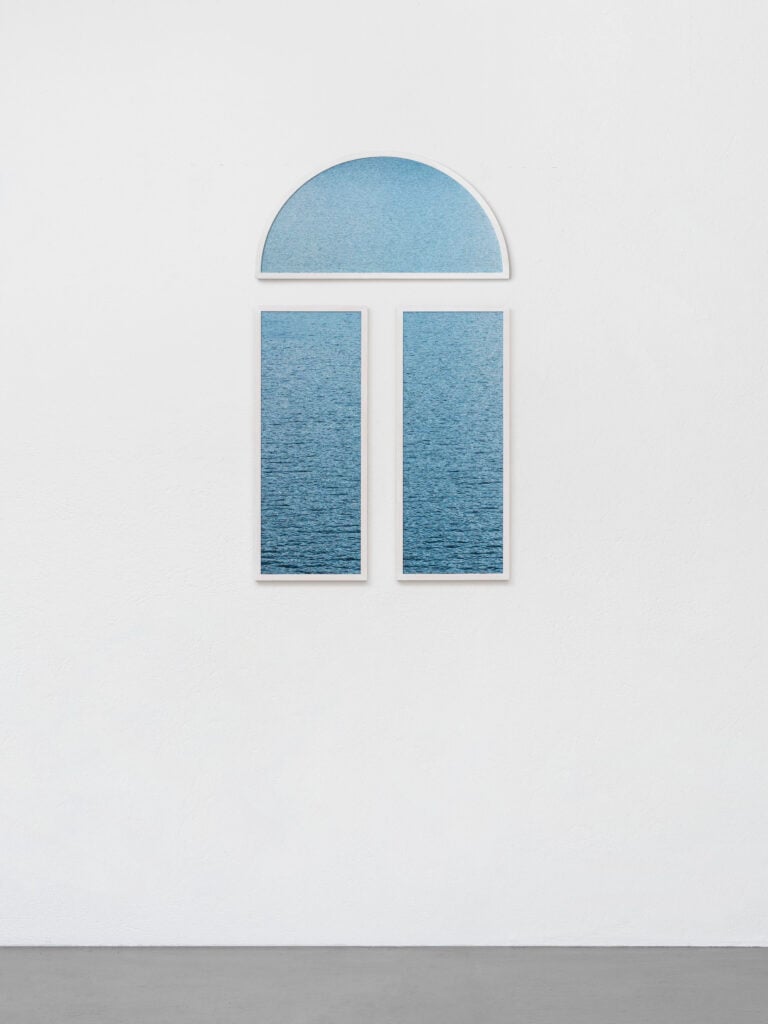 Cosimo Filippini, Finestra lago, 2025 tre stampe inkjet su carta cotone e dibond, incorniciate 143 x 83 x 4 cm