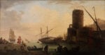 Claude Joseph Vernet,Porto mediterraneo con figure e galera levantina ormeggiata