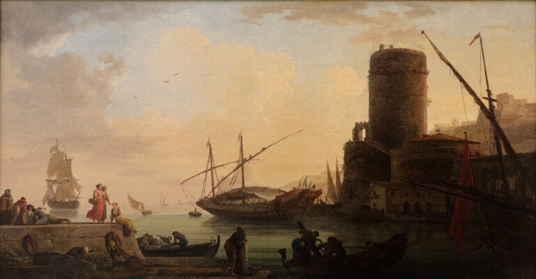 Claude Joseph Vernet,Porto mediterraneo con figure e galera levantina ormeggiata