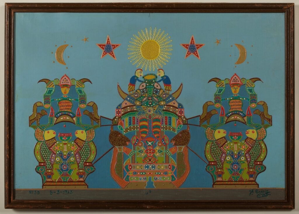 Fleury Joseph Crépin, Dipinto meraviglioso n°35, 5 agosto 1948, LaM, Musée d’art moderne, d’art contemporain et d’art brut de Lille Métropole, Villeneuve d’Ascq © Michel Bourguet 
