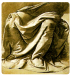 Leonardo da Vinci, disegno di manto per L&rsquo;Annunciazione. Museo del Louvre, Parigi