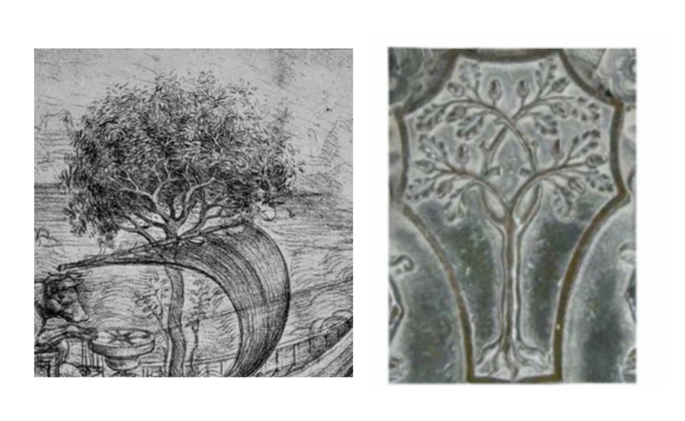 A sinistra: Leonardo da Vinci, "Il Lupo e l&rsquo;Aquila" (particolare). A destra: Antonio del Pollaiolo, monumento funebre di Sisto IV (particolare), San Pietro, Roma