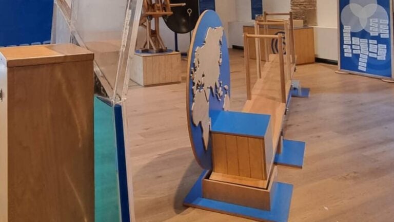 Exhibition view, Agor&agrave;, Scienza e matematica dal Mediterraneo antico, Casale di Santa Maria Nova, Parco Archeologico dell&rsquo;Appia Antica, Roma