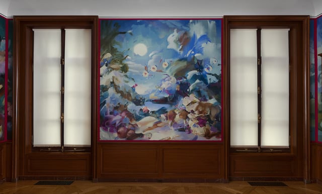 Flora Yuknonovic, Le quattro stagioni, Inverno, olio su tela murale, 2025. Courtesy the artist, Houser & Wrist e Victoria Miro Ph: Joseph Koscia jr.