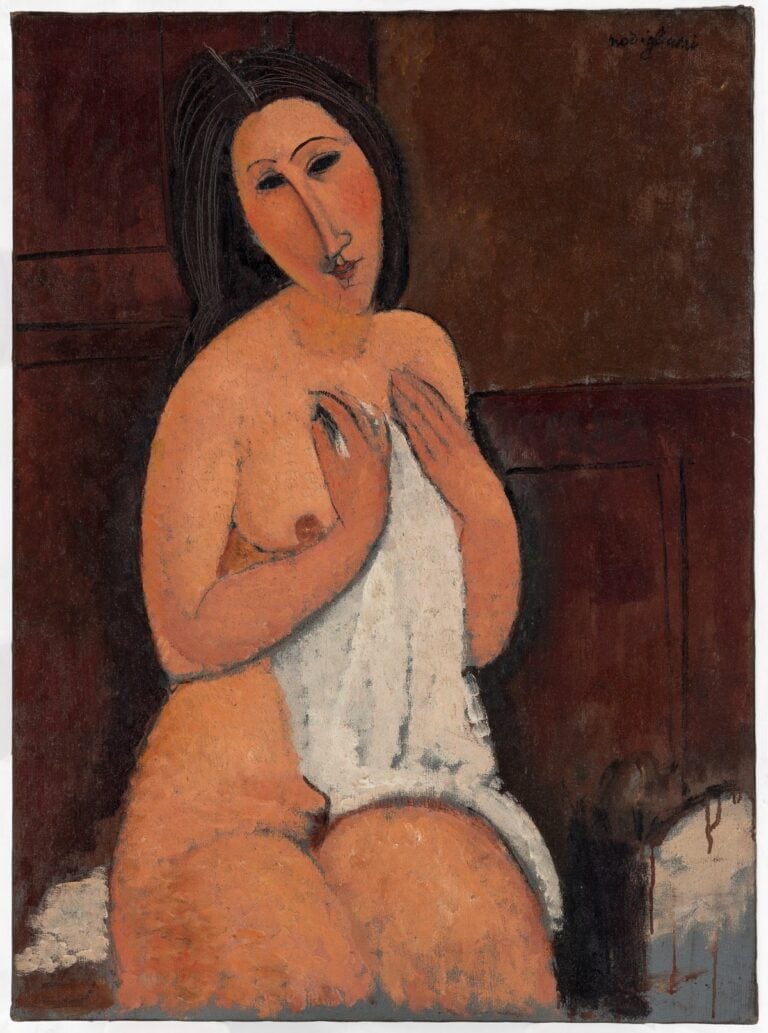 Amedeo Modigliani, Nudo seduto con camicia, 1917, LaM, Musée d’art moderne, d’art contemporain et d’art brut de Lille Métropole, Villeneuve d’Ascq © Nicolas Dewitte / LaM