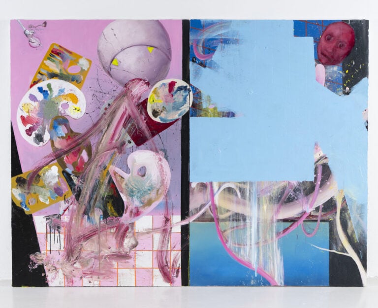 Marvin fallisce nel suo intento di pittore felice – Dopamina, 2025, cm 150x200, Courtesy Galleria Brescia e Andrej Golder. Foto di Fabio Cattabiani