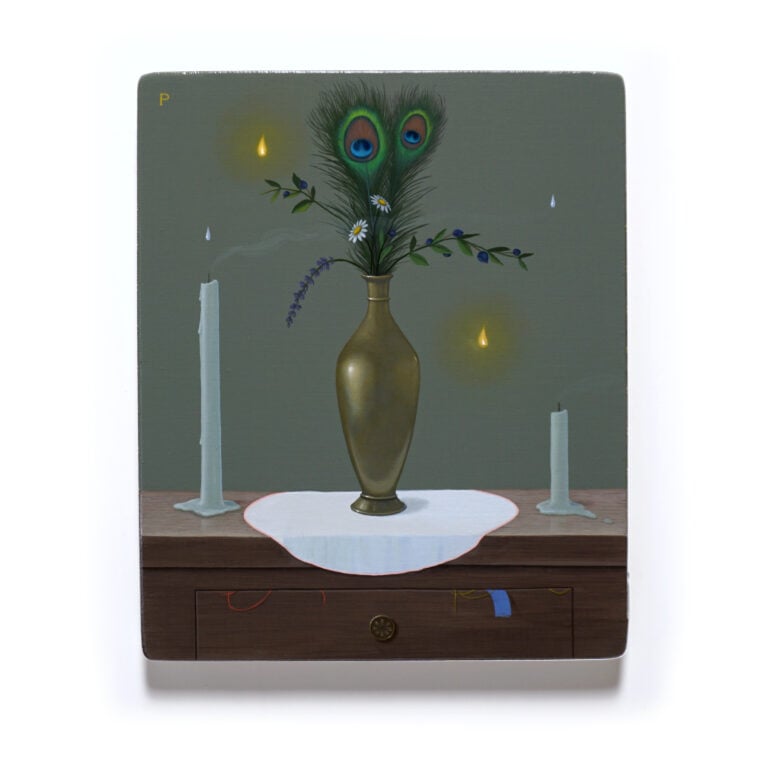 Paolo Pibi, Luminary 2, acrilico su tavola, 30x25cm, 2025, mostra &ldquo;Minimi Mondi&rdquo;, Antonio Colombo a Milano, Installation view