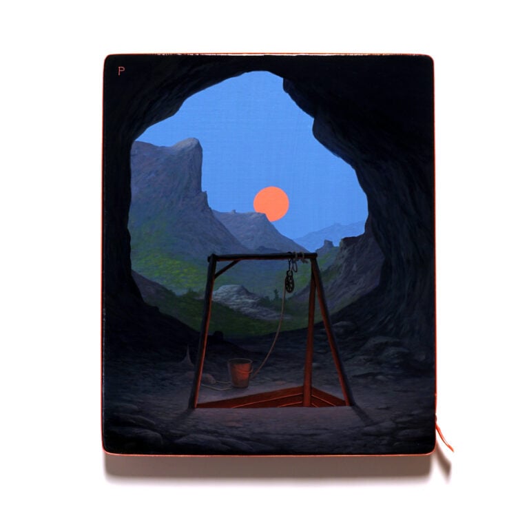 Paolo Pibi, Wellspring, acrilico su tavola, 30x25cm, 2025, mostra &ldquo;Minimi Mondi&rdquo;, Antonio Colombo a Milano, Installation view