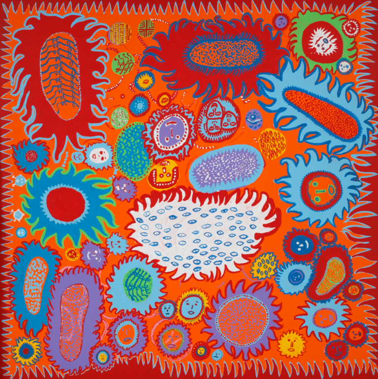 Yayoi Kusama, Everything about My Love, 2013. From the My Eternal Soul series 2009&ndash;2021. Acrylic on canvas, 194 x 194 cm. Collection of the artist &copy; YAYOI KUSAMA