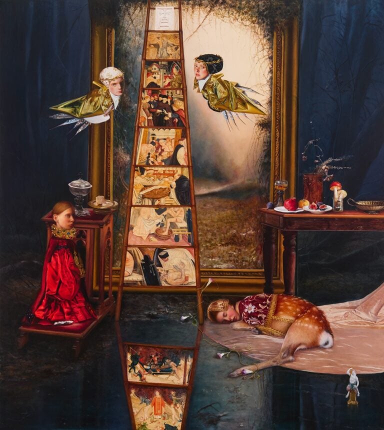 Teodora Axente, The Ladder, 2025, olio su tela, 232 x 203 cm, courtesy Gallery Rosenfled, London