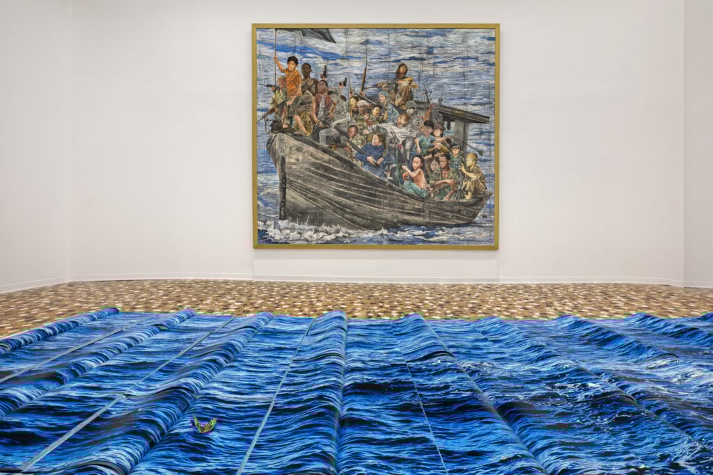 Andrea Mastrovito, Quando il cielo finisce, 2025, installation view, Courtesy Galleria Michela Rizzo. Photo Enrico Fiorese