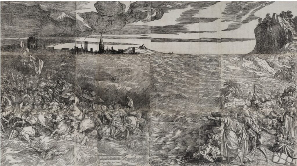 Anonimo incisore (da Tiziano), per Domenico dalle Greche “Sommersione dell’esercito del Faraone nel Mar Rosso” ca. 1515, xilografia, Bassano del Grappa, Museo Civico