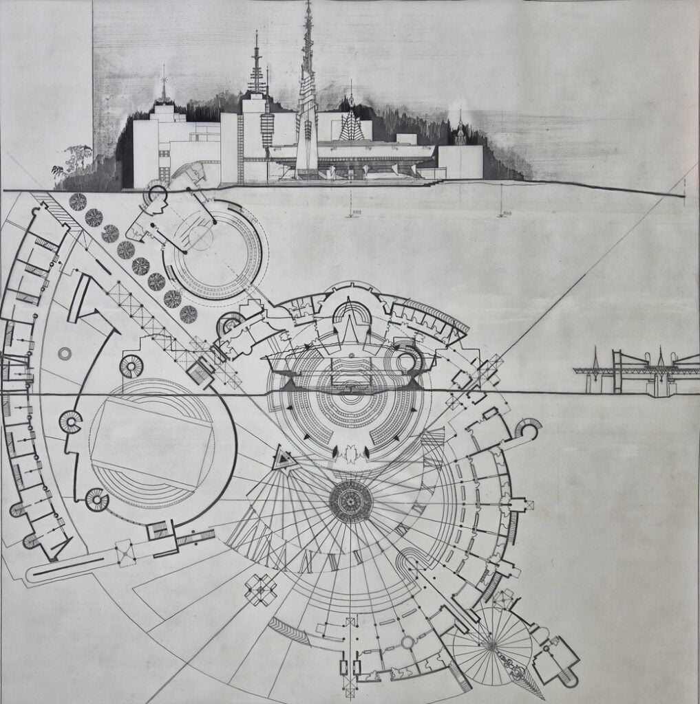 Pianta e prospetto della chiesa e di piazza Grammatio Metello. Dall'archivio del Professore Aldo Loris Rossi, fondo DIARC