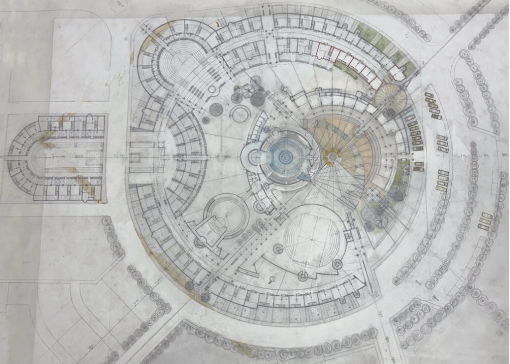 Pianta della chiesa e di piazza Grammatio Metello. Dall'archivio del Professore Aldo Loris Rossi, fondo DIARC