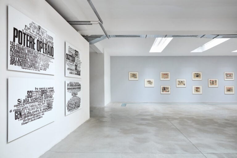 Installation view &ldquo;Nanni Balestrini. La rivolta illustrata&rdquo;, 17 gennaio - 17 aprile 2026, Frittelli arte contemporanea, Firenze. Photo credits: Fabrizio Farroni - Alto //Piano Studio. Courtesy Frittelli arte contemporanea, Firenze