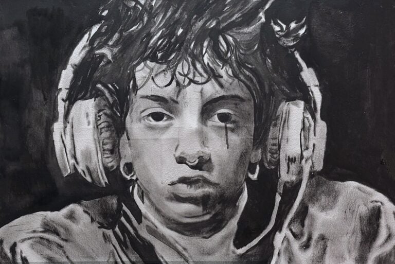 Andrea Saltini, Hamlet, 2025, tecnica mista su tela, 70x100 cm. Ph. Nicole Pizzetti