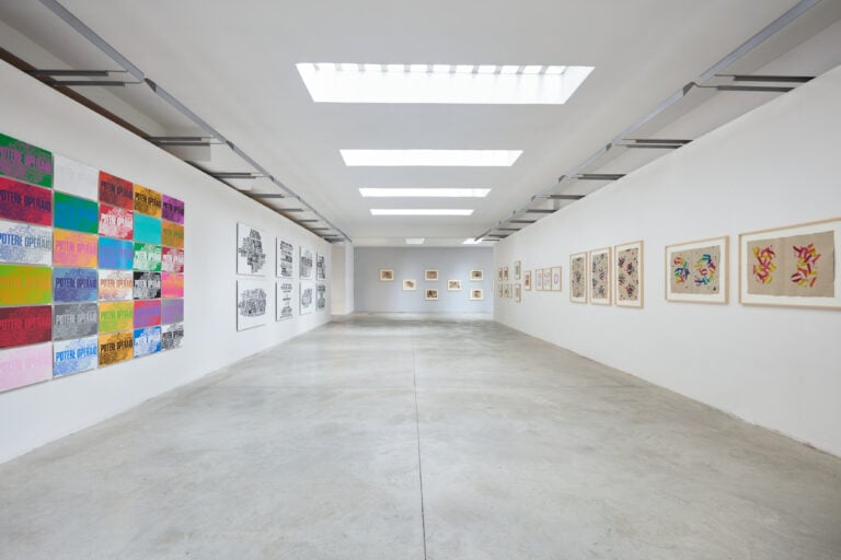 Installation view &ldquo;Nanni Balestrini. La rivolta illustrata&rdquo;, 17 gennaio - 17 aprile 2026, Frittelli arte contemporanea, Firenze. Photo credits: Fabrizio Farroni - Alto //Piano Studio. Courtesy Frittelli arte contemporanea, Firenze