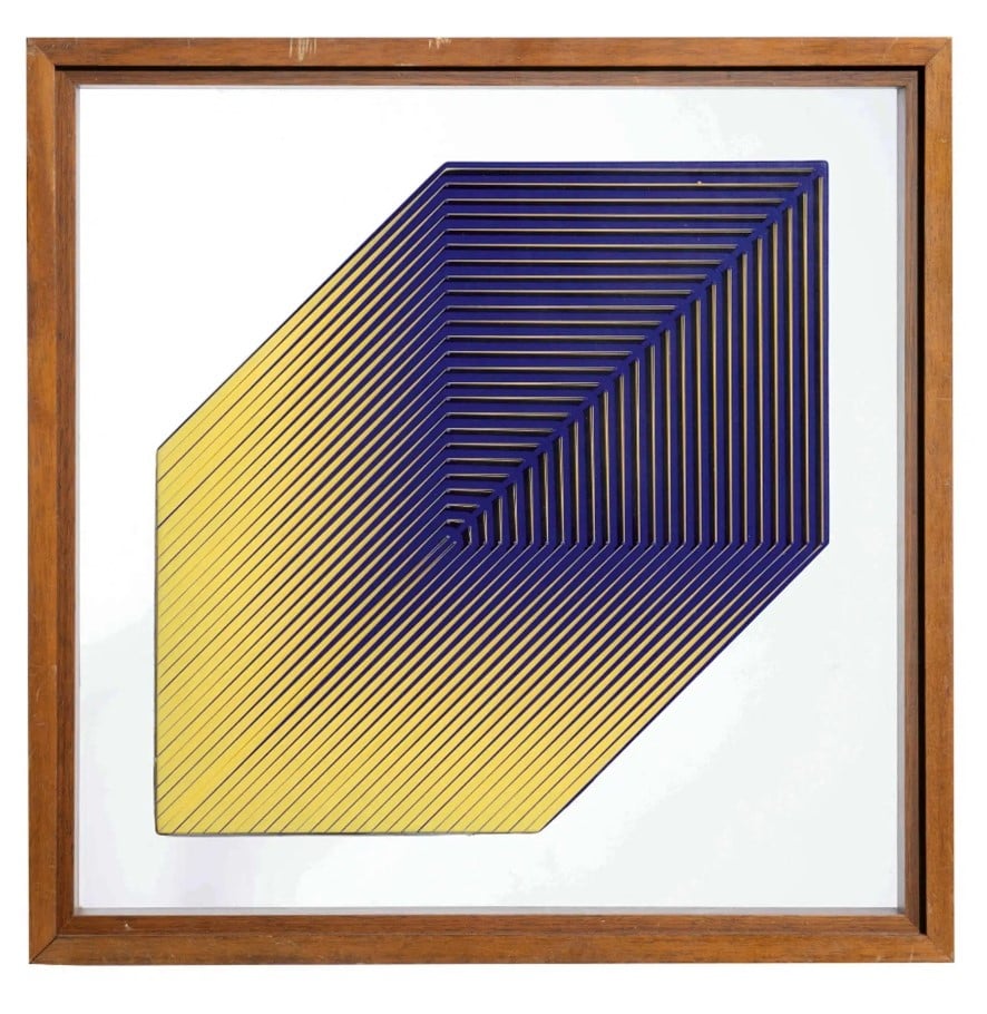 Alberto Biasi, Politipo, 1975, lamelle in PVC e acrilico su tavola