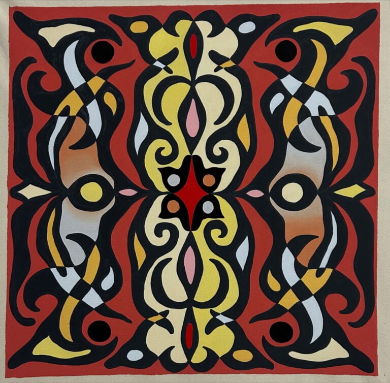 Elia Novecento, Prati stellati, 2025, smalto su stoffa, 80 x 80 cm