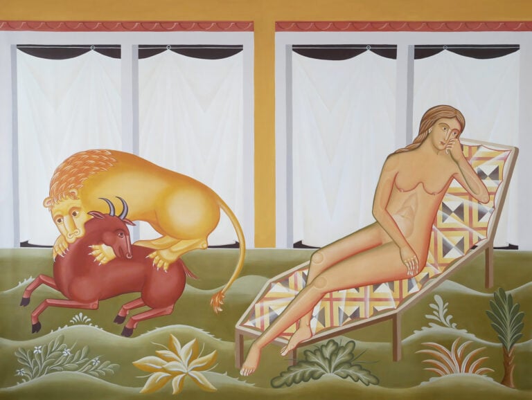 Ismaele Nones, I&rsquo;m fine, I&rsquo;m just dying, pittura acrilica su tela, 190 x 250 cm, 2024, Courtesy the artist and Tommaso Calabro