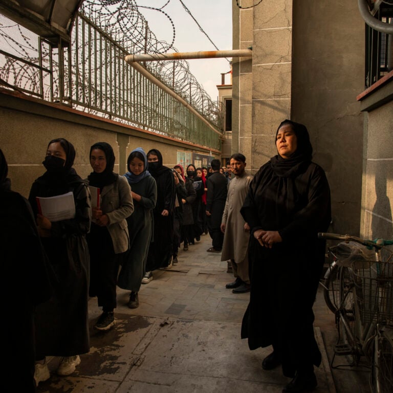 Kiana Hayeri, Women Queuing Outside School, No Woman&rsquo;s Land, 2024, Kabul, Afghanistan