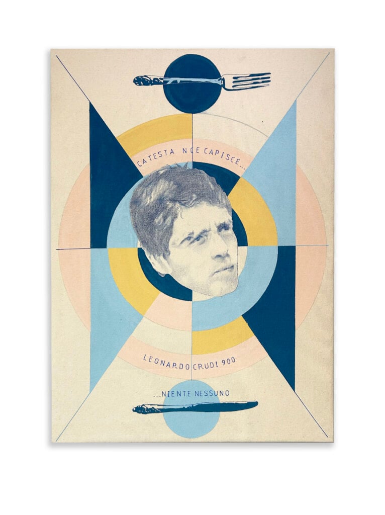 Leonardo Crudi, Franco Citti (dal film Casotto), 2023, smalti e matite su tela, 50 x 70 cm