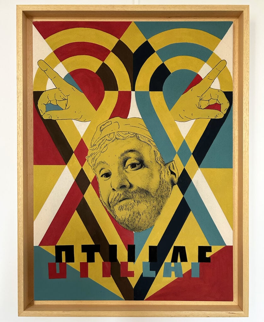 Otillaf (autoritratto), 2023, smalti e matita su tela, 50 x 70 cm