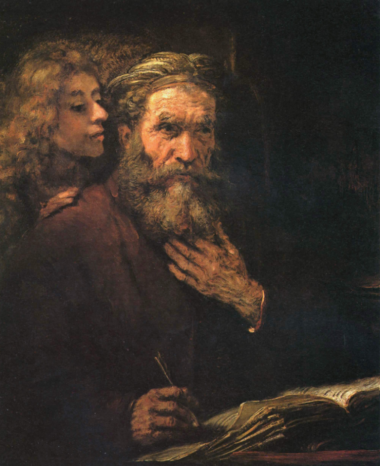 Rembrandt Harmenszoon van Rijn, San Matteo e l'angelo, 1661. Museo del Louvre, Parigi, Francia
