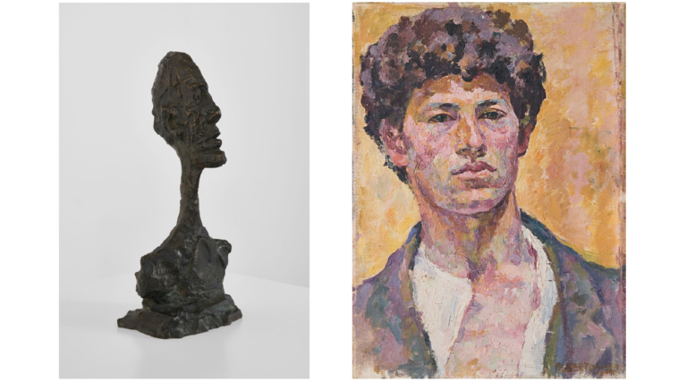Tete e autoritratto, alla mostra Alberto Giacometti. Faces and Landscapes of Home", curated by Tobia Bezzola, at Hauser & Wirth St. Moritz. &copy; Succession Alberto Giacometti / 2025, ProLitteris, Zurich. Photo: Jon Etter