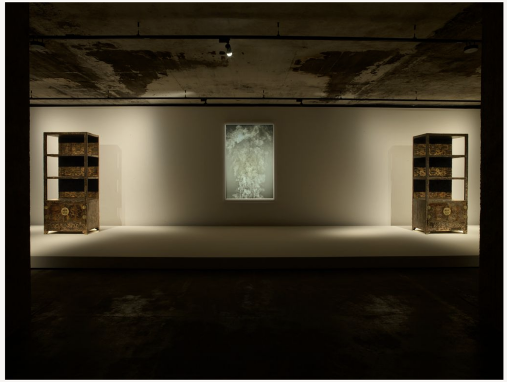 Una coppia di librerie imperiali laccate di nero provenienti dallo studio personale dell'Imperatore con motivi di draghi traforati in oro, dinastia Ming, Cina, XVI secolo, lacca nera su legno con Adam Fuss, dalla serie My Ghost, fotogramma unico alla gelatina d'argento.
Foto: Nic Tenwiggenhorn &copy; NicTenwiggenhorn / VG Bild-Kunst, Bonn