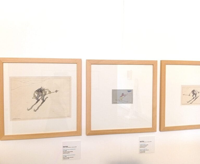 Installation View della mostra Winterspiele der Kunst al Museumverein di Bolzano, sport invernali