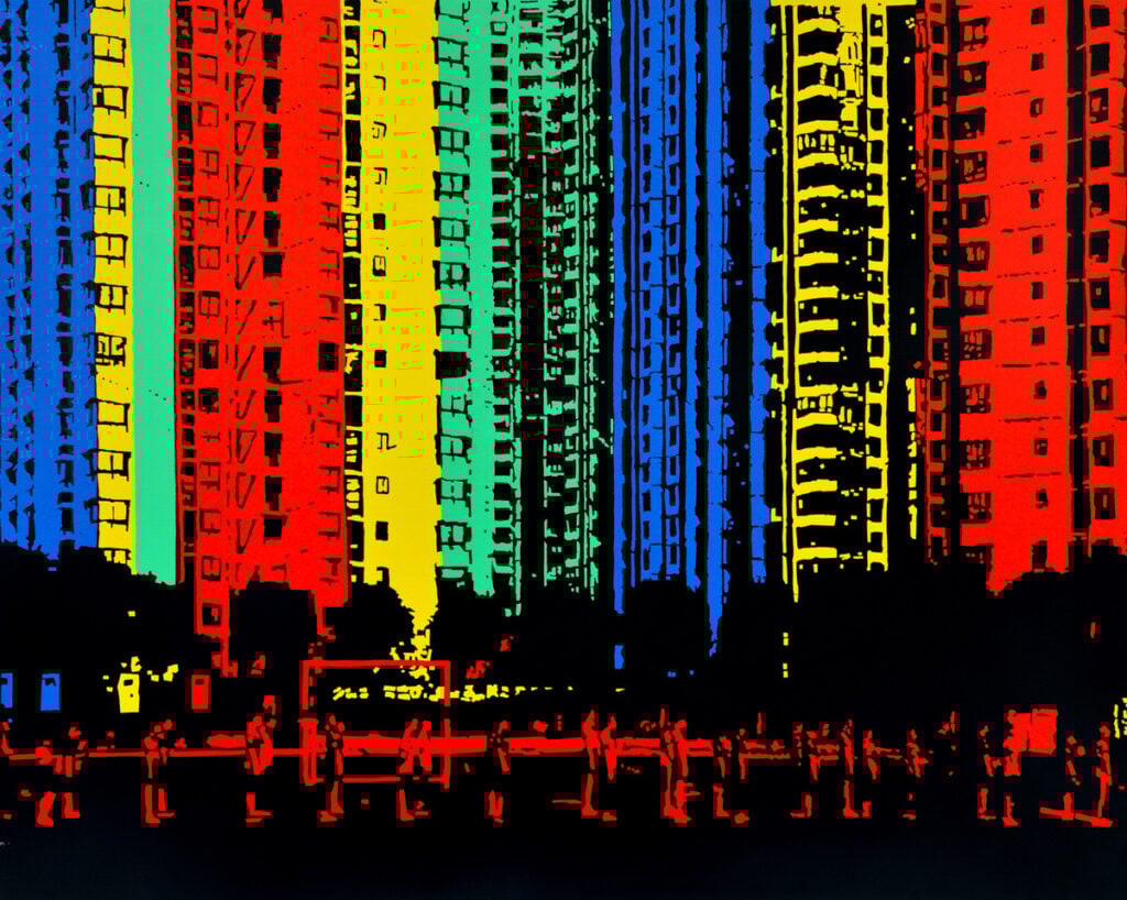 lugano Zang Hng Mei, City, 2025, Collage tessile e acrilico su tela &copy; Zhang Hong Mei, Jinan