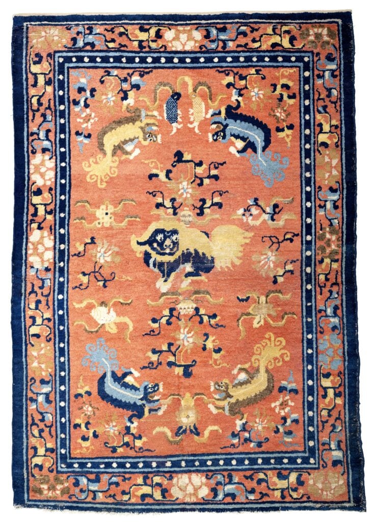 Ningxia, Cina centrale, inizio del XIX secolo, ordito e trama in cotone, nodo in lana, cm 196 x 136. Photo Wladimir Zaleski