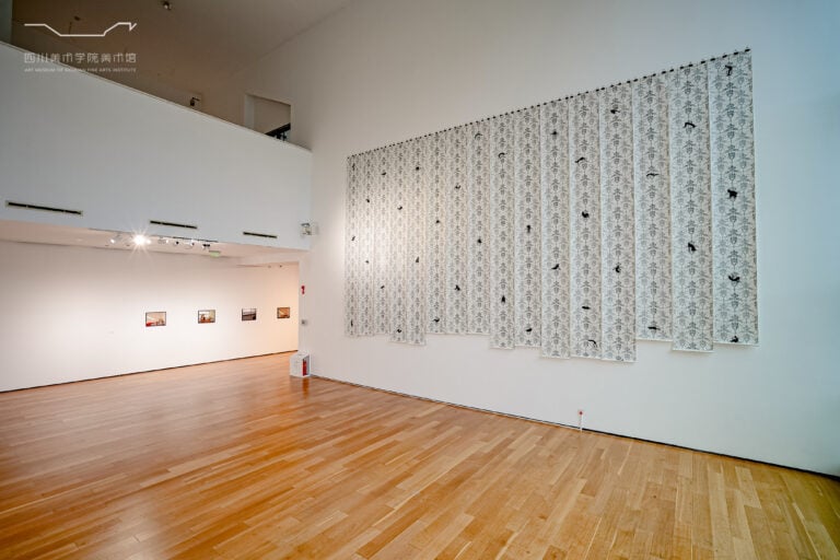 Incolume tra le cose. In primo piano: Rapport, acrilico su carta da parati, 2019; Autoscatti San Paolo, fotografia digitale, 2004. Foto credit: Sichuan Fine Arts Institute Art Museum