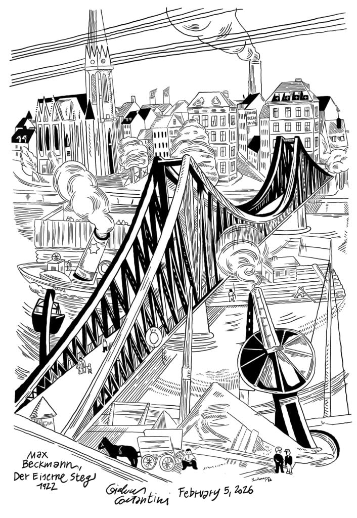 Max Beckmann, Der Eiserne Steg 1922, disegno di Gianluca Costantini, 5 febbraio 2026