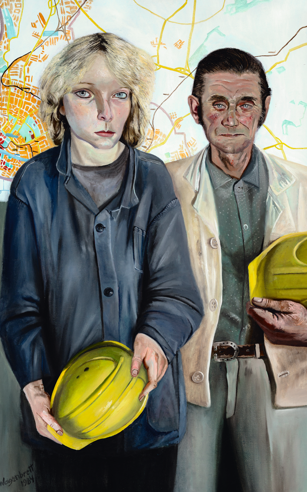 Norbert Wagenbrett, Bauarbeiter und Bauarbeiterin, 1984. Museum Utopie und Alltag (Bestand Beeskow), Norbert Wagenbrett. &copy; Bildrecht, Wien 2025. Foto: Thomas Kl&auml;ber