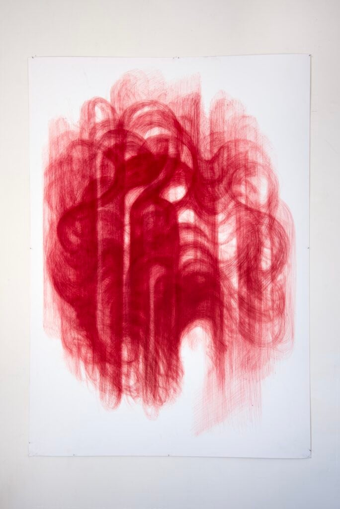 Diego Perrone, Senza Titolo, 2025, penna a sfera su cartoncino