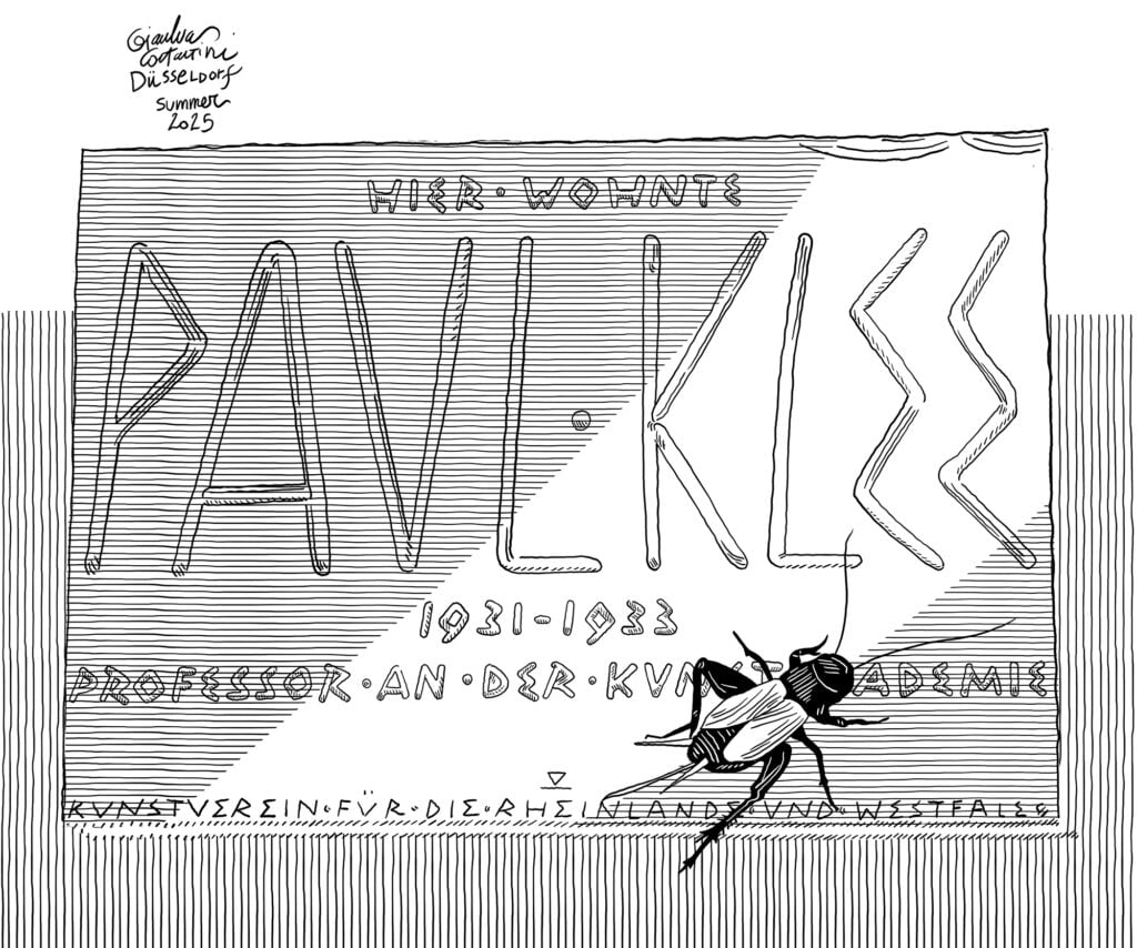Targa sulla casa di Paul Klee a Düsseldorf, disegno di Gianluca Costantini, estate 2025