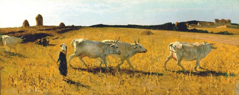 I Macchiaioli, Telemaco Signorini, Pascoli a Castiglioncello, 1861. Olio su tela, 31 x 76 cm. Collezione privata