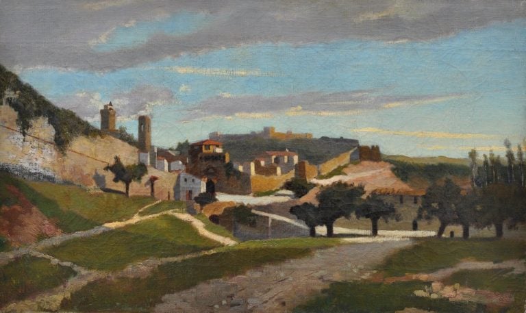 I Macchiaioli, Giuseppe Abbati, Le mura di San Gimignano, 1863 circa. Olio su tela, 31,5 x 51 cm. Collezione privata