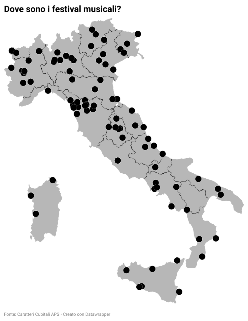Foto dal report sull'accessibilità dei festival in Italia condotto da "Lato A", il gruppo di ricerca dell'associazione Caratteri Cubitali