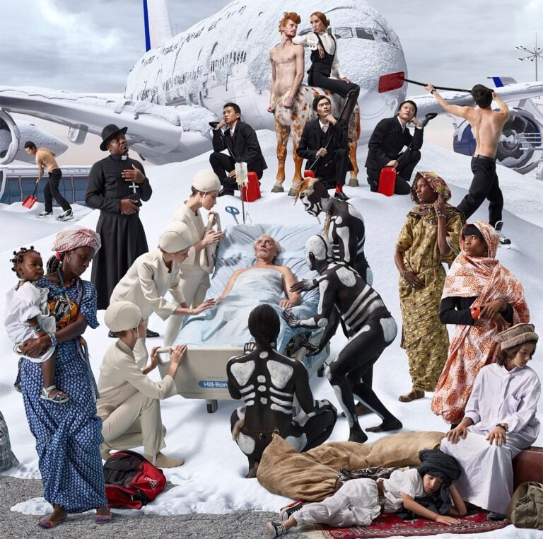 AES+F, Allegoria Sacra, Snow Elegy, 2013, dettaglio centrale, trittico, collage digitale, c-print