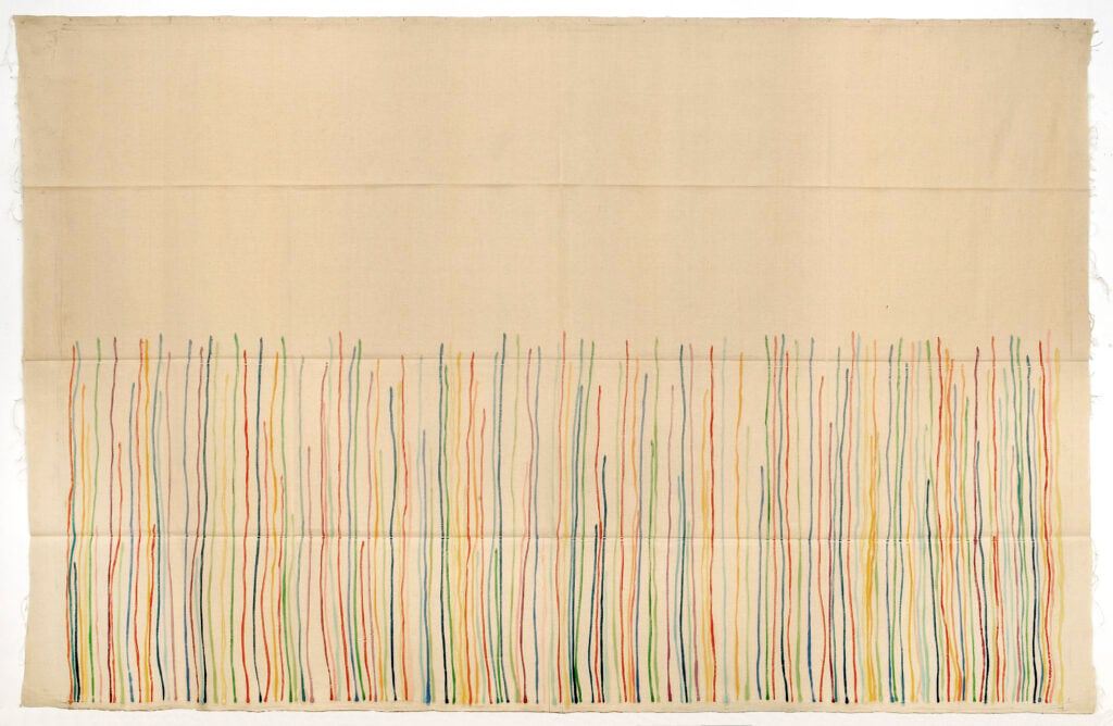 Giorgio Griffa, Policormo verticale, 1968, 240x360 cm, oil on canvas