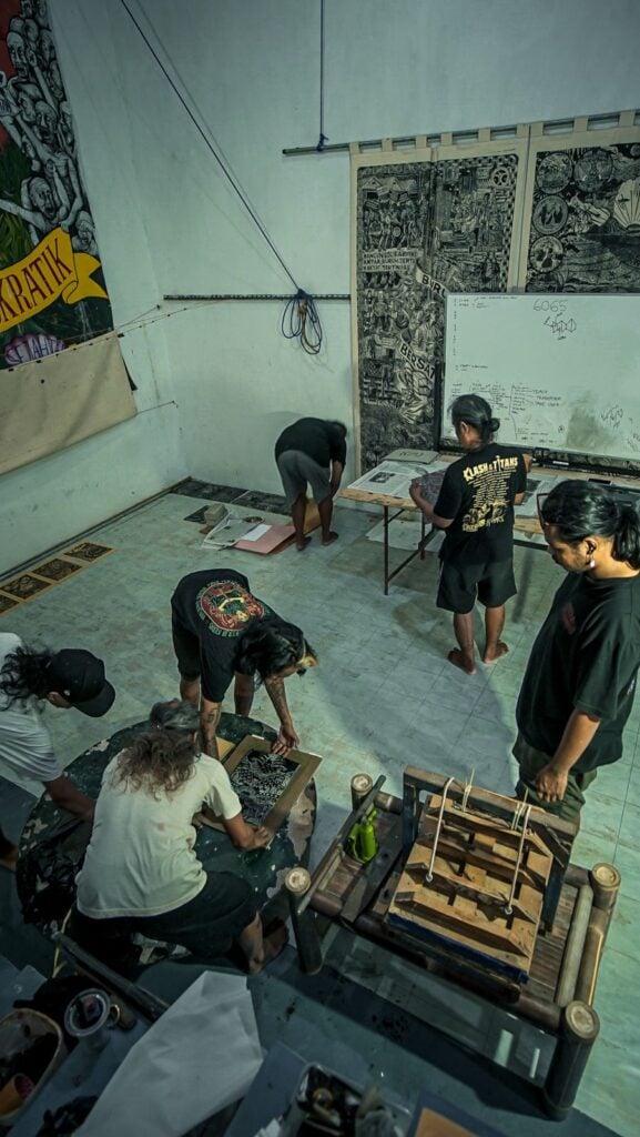 Printing Lino Cut Posters at Taring Padi Studio in Yogyakarta, Indonesia, 2025
