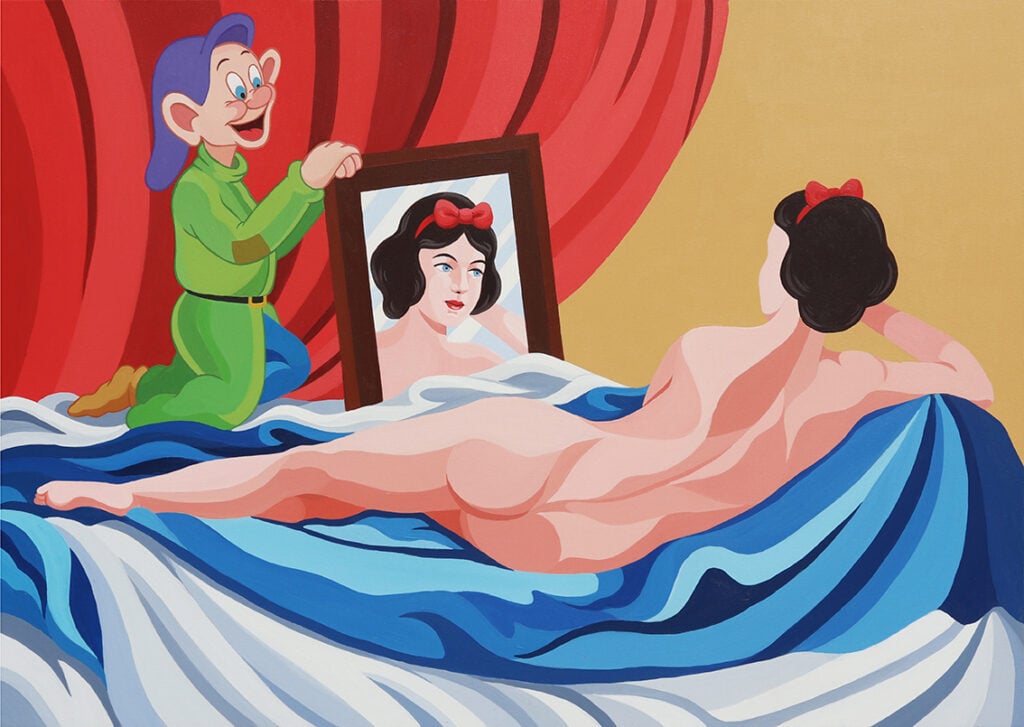 Biancaneve allo specchio di Giuseppe Veneziano (2025) in mostra a Cannobio